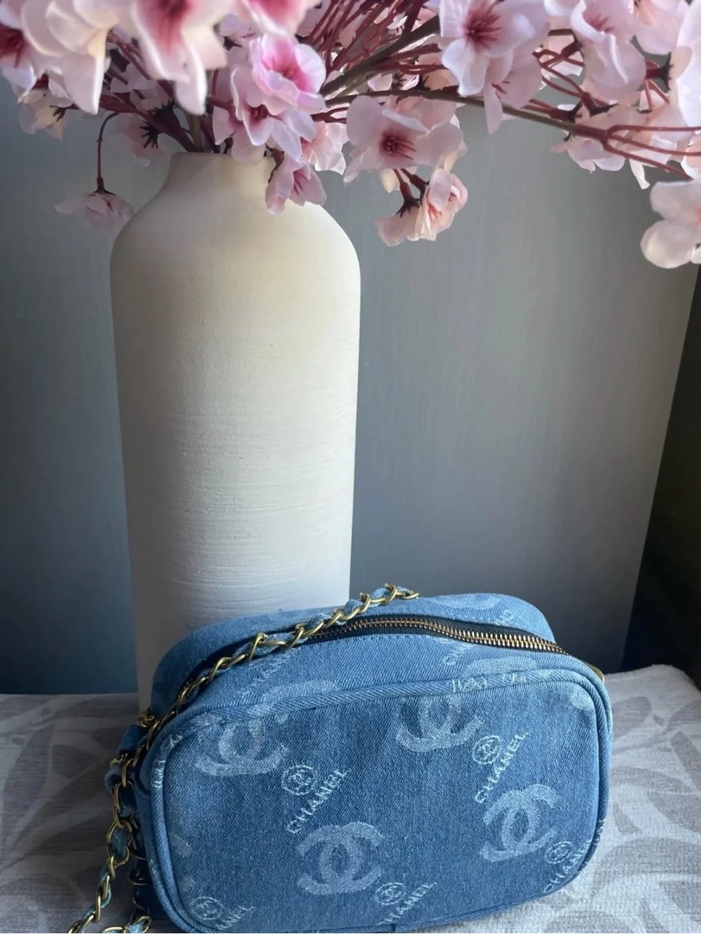 Chanel Blue Denim Crossbody Cosmetic Bag